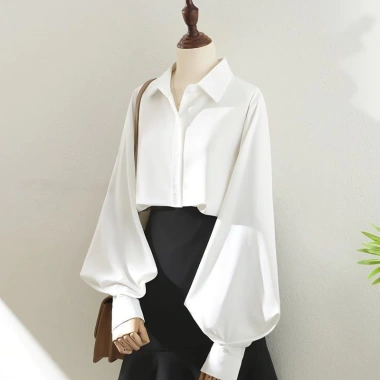 Áo Sơ Mi Nữ Trắng Hàn Quốc Dài Tay Baggy Thanh Lịch Sang Trọng Không Sắt 104.328 VND 3