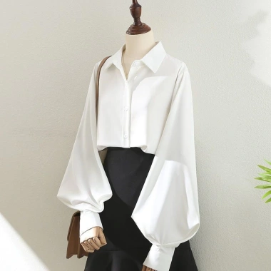 Áo Sơ Mi Nữ Trắng Hàn Quốc Dài Tay Baggy Thanh Lịch Sang Trọng Không Sắt 104.328 VND 7