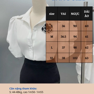 Áo sơ mi nữ trắng oxatyl tay bồng, cotton co dãn nhẹ, phụ kiện hoa cao cấp, giảm còn 225k