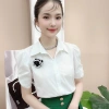 Áo sơ mi nữ trắng oxatyl tay bồng, cotton co dãn nhẹ, phụ kiện hoa cao cấp, giảm còn 225k 3