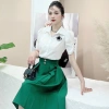 Áo sơ mi nữ trắng oxatyl tay bồng, cotton co dãn nhẹ, phụ kiện hoa cao cấp, giảm còn 225k 5