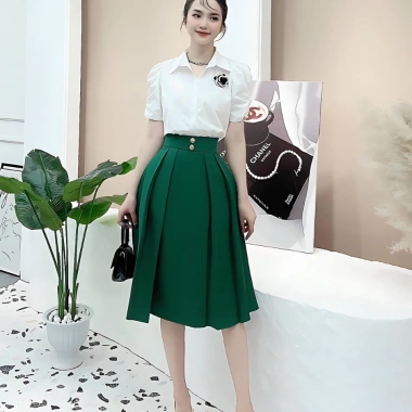 Áo sơ mi nữ trắng oxatyl tay bồng, cotton co dãn nhẹ, phụ kiện hoa cao cấp, giảm còn 225k