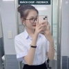 Áo sơ mi nữ trắng tay ngắn, tay lỡ - Vải Kate cấp 1-3, vạc bầu, giá 89.000 VND