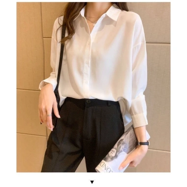 Áo sơ mi nữ trơn fom rộng A4.523 full size 40-90kg, công sở, chỉ 200k 3