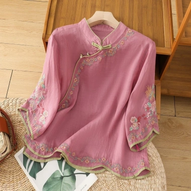 Áo sơ mi nữ Trung Quốc thêu retro, nút ếch, xù mặt trước – Mùa hè, giá 217.993₫ 10