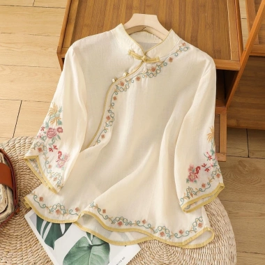 Áo sơ mi nữ Trung Quốc thêu retro, nút ếch, xù mặt trước – Mùa hè, giá 217.993₫ 14