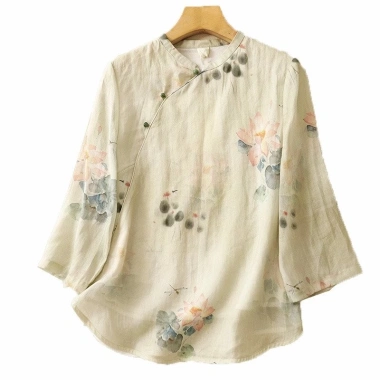 Áo sơ mi nữ vải lanh cotton phong cách Trung Quốc - Mùa hè mát nhẹ, giá chỉ 405.454đ 9