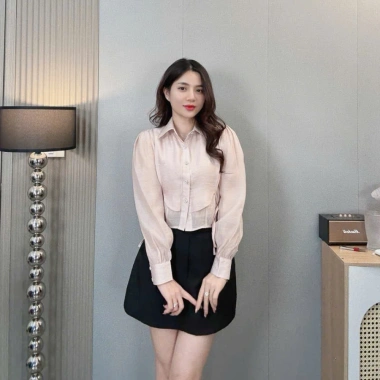 Áo sơ mi nữ yếm thắt dây nơ Milasu - dài tay, cổ bẻ, dáng ngắn, giảm giá 179k 5