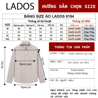 Áo sơ mi Oxford nam màu trơn LADOS-48.194 cổ button down, thanh lịch, trẻ trung - giá 205.000₫