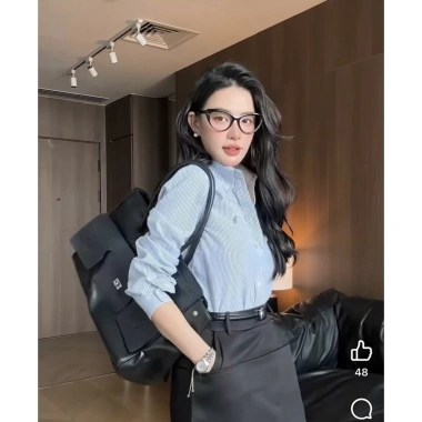 Áo sơ mi oxford nữ dáng rộng sọc xanh trắng, thoáng mát, đi học - đi làm, chỉ 309.000đ 3