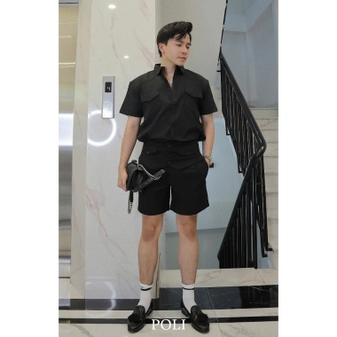 Áo sơ mi POLI tay ngắn form rộng chất liệu kaki, thoải mái, giá 600.000 VND