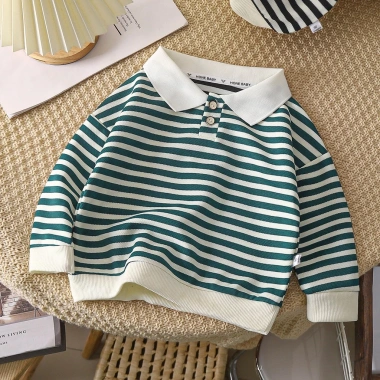 Áo sơ mi polo dài tay cổ đứng kẻ sọc cho bé trai 80-150cm - Giá 101.578₫