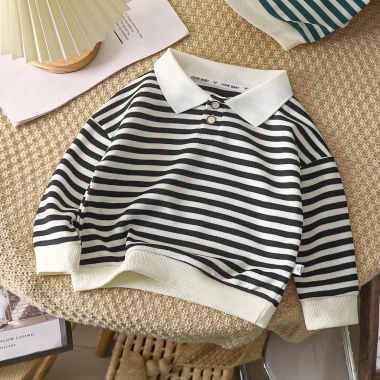 Áo sơ mi polo dài tay cổ đứng kẻ sọc cho bé trai 80-150cm - Giá 101.578₫
