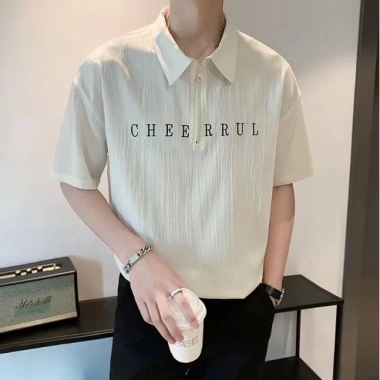 Áo Sơ Mi & Polo Nam - Thun Tay Ngắn Form Rộng, Có Cổ, Trắng - 276.480 VND