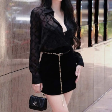Áo sơ mi Queen SM191 tơ phun nhung đen dài tay - Giá siêu ưu đãi 187.283₫ 2