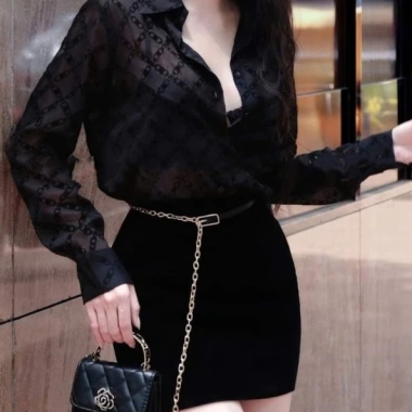 Áo sơ mi Queen SM191 tơ phun nhung đen dài tay - Giá siêu ưu đãi 187.283₫ 4
