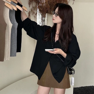 Áo sơ mi ren nữ cổ chữ V màu trơn mùa thu - Thiết kế rộng rãi, giá 216.913₫ 5