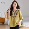 Áo sơ mi retro dân tộc thêu họa tiết, cotton và vải lanh, phong cách mùa hè - Giá chỉ 154.331 đ
