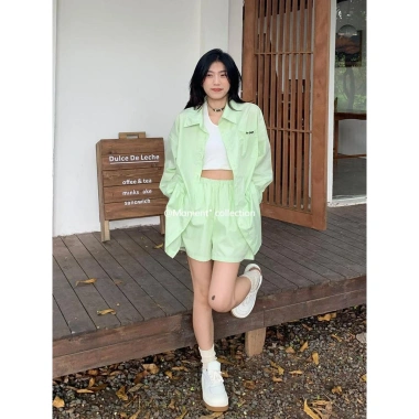 Áo Sơ Mi Rời + Quần Short Nữ 2 Mảnh Mùa Hè 2.024 Dài Tay Chống Nắng Mỏng Giá 160k 2