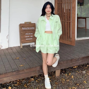 Áo Sơ Mi Rời + Quần Short Nữ 2 Mảnh Mùa Hè 2.024 Dài Tay Chống Nắng Mỏng Giá 160k 10