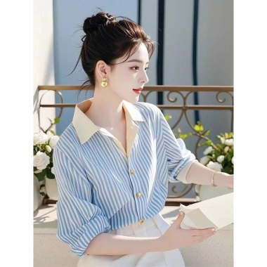 Áo sơ mi sọc dài tay màu xanh Hàn Quốc nữ - Mùa thu 2.025, giá ưu đãi 208.915₫ 5 Áo sơ mi sọc dài tay màu xanh Hàn Quốc nữ - Mùa thu 2.025, giá ưu đãi 208.915₫ 5
