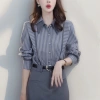 Áo sơ mi sọc nữ tay dài Hàn Quốc, plus size rời công sở màu xám cao cấp - giảm 20%