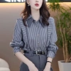 Áo sơ mi sọc nữ tay dài Hàn Quốc, plus size rời công sở màu xám cao cấp - giảm 20% 2