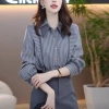 Áo sơ mi sọc nữ tay dài Hàn Quốc, plus size rời công sở màu xám cao cấp - giảm 20% 3