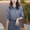 Áo sơ mi sọc nữ tay dài Hàn Quốc, plus size rời công sở màu xám cao cấp - giảm 20% 6