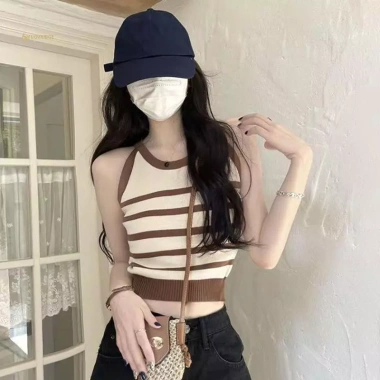 Áo sơ mi tank top sọc dệt kim slim fit phong cách Hàn Quốc mùa hè, giá 101.736 VND