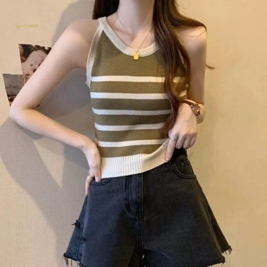 Áo sơ mi tank top sọc dệt kim slim fit phong cách Hàn Quốc mùa hè, giá 101.736 VND