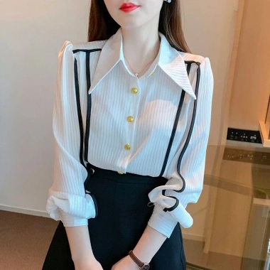 Áo sơ mi tay dài dáng rộng kẻ sọc thời trang công sở Hàn Quốc nữ - 311.943₫
