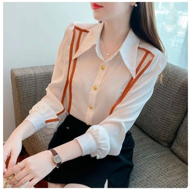 Áo sơ mi tay dài dáng rộng kẻ sọc thời trang công sở Hàn Quốc nữ - 311.943₫