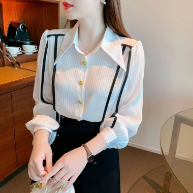 Áo sơ mi tay dài dáng rộng kẻ sọc thời trang công sở Hàn Quốc nữ - 311.943₫