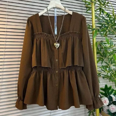 Áo sơ mi tay dài phong cách mới, size lớn, mỏng nhẹ, ôm dáng, cổ vuông thanh lịch - Giá 185.414 VND 3