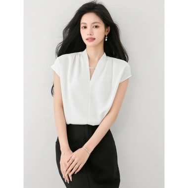 Áo sơ mi tay hến nữ dáng rộng cổ V lụa satin cao cấp mềm mịn thoáng mát công sở đi chơi ASM5 Durachic 2