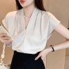 Áo sơ mi tay hến nữ dáng rộng cổ V lụa satin cao cấp mềm mịn thoáng mát công sở đi chơi ASM5 Durachic 3
