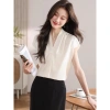 Áo sơ mi tay hến nữ dáng rộng cổ V lụa satin cao cấp mềm mịn thoáng mát công sở đi chơi ASM5 Durachic 4