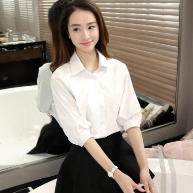 Áo sơ mi tay lỡ cách điệu nữ công sở - Giá 79.745 VND, nhẹ thoáng