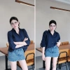 Áo sơ mi thêu ngựa chất thô mềm SangHee 2.025 - Dài tay, cổ đức, giá 129k 2