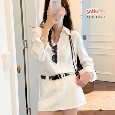 Áo sơ mi thêu ngựa chất thô mềm SangHee 2.025 - Dài tay, cổ đức, giá 129k 9