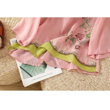Áo sơ mi thêu vải lanh cotton mùa hè phong cách Trung Quốc sườn xám nút ếch 8 Áo sơ mi thêu vải lanh cotton mùa hè phong cách Trung Quốc sườn xám nút ếch 8