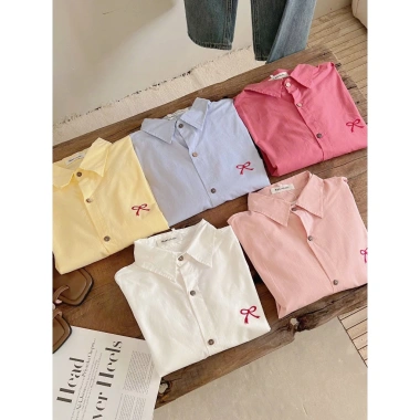 Áo sơ mi thô mềm form rộng thêu nơ Xixeoshop A21 - Giá 139.000 VND, giảm 177.920 VND 2