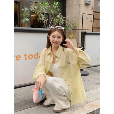 Áo sơ mi thô mềm form rộng thêu nơ Xixeoshop A21 - Giá 139.000 VND, giảm 177.920 VND 3
