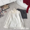 Áo sơ mi tơ be cổ V voan bèo, thắt dây nơ, tay bồng đính hoa QC - ulzzang tiểu thư Hàn 5