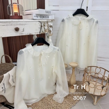 Áo sơ mi tơ be cổ V voan bèo, thắt dây nơ, tay bồng đính hoa QC - ulzzang tiểu thư Hàn 6 Áo sơ mi tơ be cổ V voan bèo, thắt dây nơ, tay bồng đính hoa QC - ulzzang tiểu thư Hàn 6