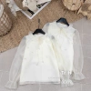 Áo sơ mi tơ be cổ V voan bèo, thắt dây nơ, tay bồng đính hoa QC - ulzzang tiểu thư Hàn 8