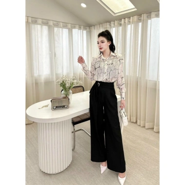 Áo sơ mi tơ nhũ sọc dài tay cao cấp công sở – họa tiết đen trắng, MQ Boutique, 200.700₫