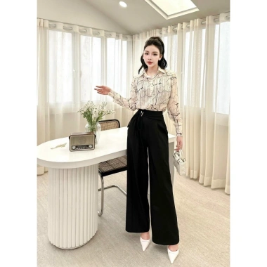 Áo sơ mi tơ nhũ sọc dài tay cao cấp công sở – họa tiết đen trắng, MQ Boutique, 200.700₫
