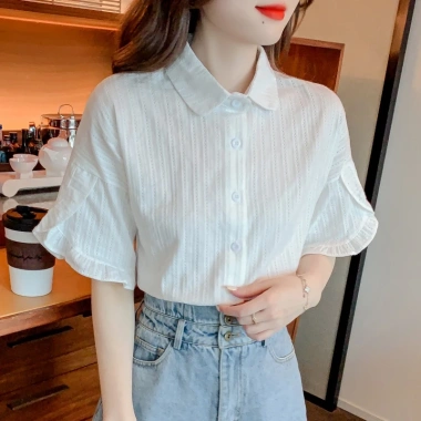 Áo sơ mi trắng dáng suông tay bèo tinh tế, thanh lịch cho nữ - Giá chỉ 169.000₫ 8